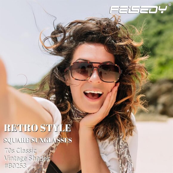 Retro Aviator Sunglasses for Women Men 70s Classic Vintage Shades Trendy Square - Picture 2 of 7